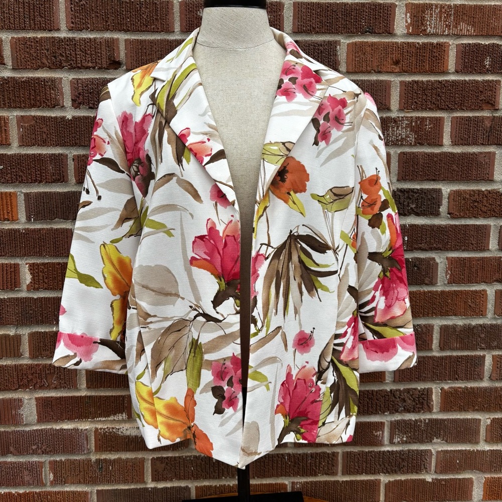 Alfred Dunner Women Floral Tropical Beach Open Front Blazer Jacket XLP